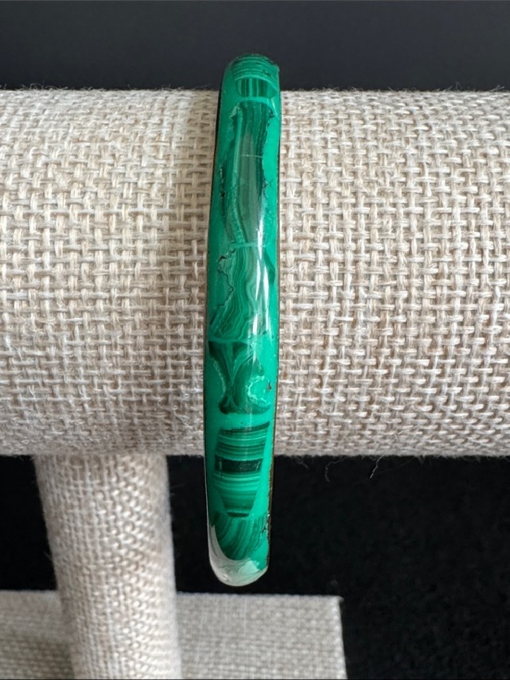VTG 1970s Malachite Stone Inlay Brass Bangle Bracelet
